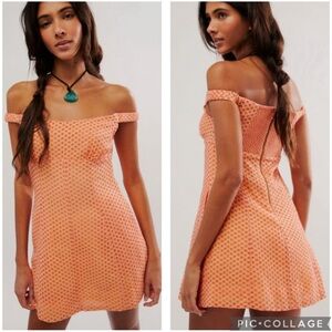 Free People Berry Kiss Mini Dress Peach Combo‎ L